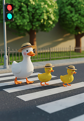 JPG 나무 편집이미지 오리 사람없음 귀여움 횡단보도 건너기 동물가족 봄소풍 오리새끼 챙모자 편집실사 AI컴퓨터그래픽 AI콘텐츠 식물 모자_잡화 새끼 컨셉 가족 모션 조류 소풍 봄 보행로 CG 파일형식