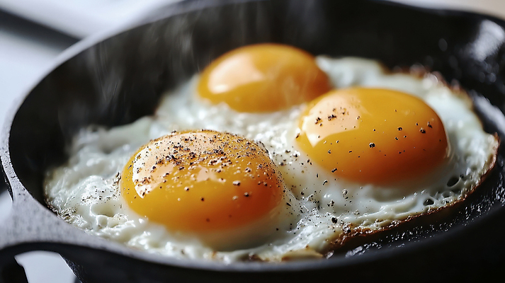 JPG 편집이미지 사람없음 세개 프라이팬 수증기 계란프라이 굽기 후추 단백질 반숙 편집실사 AI포토 AI콘텐츠 주방용품 3 계란요리 구이 향신료 CG 영양소 파일형식
