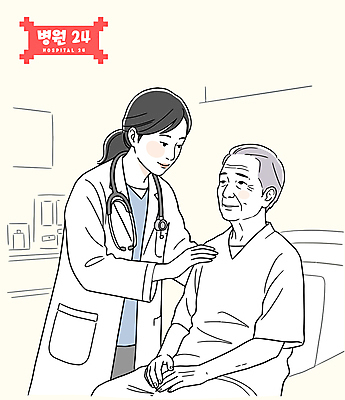 여자 할아버지 노년 남자 일러스트 청진기 미소 성인 두명 진료 환자 의사 잡기 병실 24시간 연노랑색 국내일러스트 AI파일 의학 의료기기 모션 표정 병원 사람 노란색 의료진 시간 파일형식 벡터