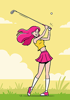 전신 여자 골프 일러스트 골프장 골프공 한명 잔디 성인 야외 노란색 골프채 스윙 골프연습 성인여자한명만 국내일러스트 AI파일 식물 1 컬러 포즈 공 스포츠시설 골프용품 사람 구기 연습 여자한명만 성인여자만 파일형식 벡터