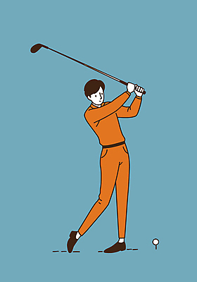 전신 남자 골프 일러스트 한명 성인 파란색 주황색 골프채 스윙 골프연습 성인남자한명만 국내일러스트 AI파일 1 컬러 포즈 골프용품 사람 구기 연습 남자한명만 성인남자만 파일형식 벡터