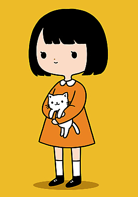 전신 원피스 여자 어린이 일러스트 안기 한명 미소 소녀 노란색 고양이 소녀한명만 국내일러스트 일러캐릭터 AI파일 캐릭터 1 옷 컬러 포유류 모션 표정 사람 반려동물 여자한명만 소녀만 파일형식 벡터