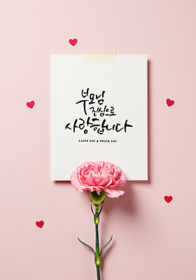 PSD 편집이미지 분홍색 그림자 사랑 글자캘리그라피 사람없음 부모 하트 마음 어버이날 편지 카네이션 테이프 가정의달 이미지편집 편집실사 모양 기념일 꽃 감정 컬러 캘리그라피 가족 문구용품 5월 CG 파일형식