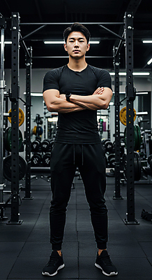 JPG 전신 편집이미지 응시 남자 다이어트 근육 한명 성인 운동복 팔짱 검은색 헬스장 반팔티셔츠 트레이너 스마트워치 의료성형뷰티 성인남자한명만 편집실사 AI인물포토 AI콘텐츠 1 시선 옷 컬러 티셔츠 모션 건강 사람 스마트기기 헬스 CG 웨어러블 남자한명만 성인남자만 파일형식 AI포토