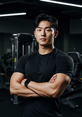 JPG 편집이미지 응시 남자 다이어트 근육 한명 상반신 성인 운동복 팔짱 검은색 헬스장 반팔티셔츠 트레이너 스마트워치 의료성형뷰티 성인남자한명만 편집실사 AI인물포토 AI콘텐츠 1 시선 옷 컬러 티셔츠 모션 건강 사람 스마트기기 헬스 CG 웨어러블 남자한명만 성인남자만 파일형식 AI포토