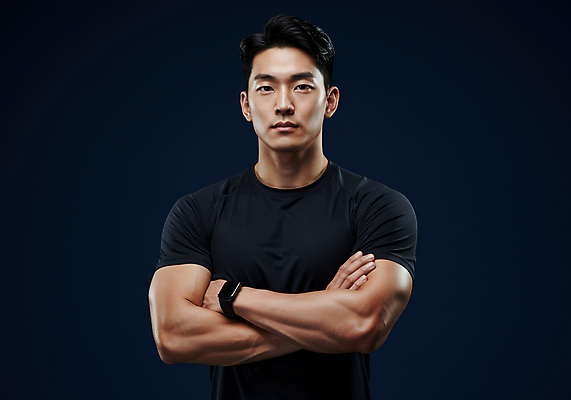 JPG 편집이미지 응시 남자 다이어트 근육 한명 상반신 성인 운동복 팔짱 검은색 헬스장 반팔티셔츠 트레이너 스마트워치 의료성형뷰티 성인남자한명만 편집실사 AI인물포토 AI콘텐츠 1 시선 옷 컬러 티셔츠 모션 건강 사람 스마트기기 헬스 CG 웨어러블 남자한명만 성인남자만 파일형식 AI포토
