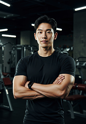 JPG 편집이미지 응시 남자 다이어트 근육 한명 상반신 성인 운동복 팔짱 검은색 헬스장 반팔티셔츠 트레이너 스마트워치 의료성형뷰티 성인남자한명만 편집실사 AI인물포토 AI콘텐츠 1 시선 옷 컬러 티셔츠 모션 건강 사람 스마트기기 헬스 CG 웨어러블 남자한명만 성인남자만 파일형식 AI포토
