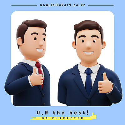 PSD 편집이미지 남자 하늘색 응원 3D캐릭터 미소 정장 상반신 성인 두명 3D 비즈니스맨 따봉 성인남자만 편집3D 캐릭터 옷 비즈니스 표정 사람 파란색 최고 직장인 디지털합성 남자만 성인만 파일형식
