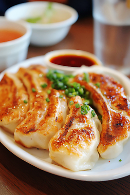JPG 편집이미지 접시 요리 사람없음 간장 종지 쪽파 군만두 일본음식 맛있는 교자만두 편집실사 AI포토 AI콘텐츠 그릇 식기 음식 양념 CG 만두 파 파일형식
