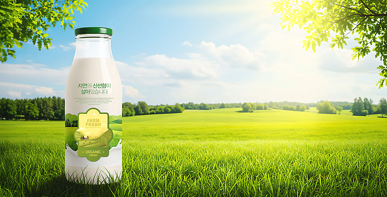 PSD 나무 구름 편집이미지 자연 하늘 잔디 사람없음 햇빛 목장 신선 풀 우유병 이미지편집 자연요소 식물 병_용기 태양 우유 생태계 파일형식
