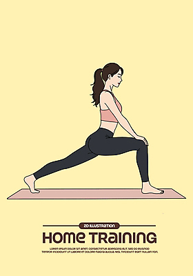 전신 여자 일러스트 한명 성인 운동복 노란색 스트레칭 매트 성인여자한명만 홈트레이닝 국내일러스트 AI파일 1 옷 컬러 사람 운동 여자한명만 성인여자만 파일형식 벡터