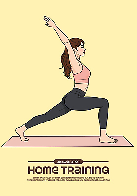 전신 여자 일러스트 한명 성인 운동복 노란색 손들기 스트레칭 매트 성인여자한명만 홈트레이닝 국내일러스트 AI파일 1 옷 컬러 모션 사람 운동 여자한명만 성인여자만 파일형식 벡터