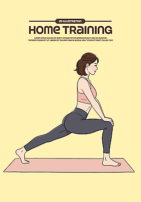 전신 여자 일러스트 한명 성인 운동복 노란색 스트레칭 매트 성인여자한명만 홈트레이닝 국내일러스트 AI파일 1 옷 컬러 사람 운동 여자한명만 성인여자만 파일형식 벡터