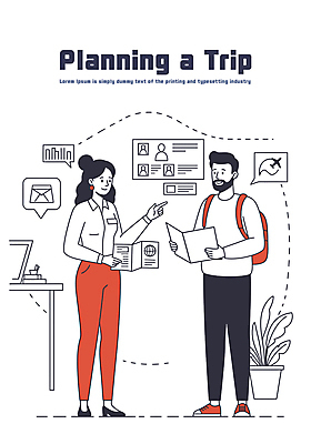 전신 식물 여자 남자 화분 말풍선 일러스트 배낭 탁자 비행기 대화 미소 들기 성인 두명 가리킴 메시지 계획 가이드북 여행준비 성인만 국내일러스트 AI파일 여행 가구 컨셉 가방 항공교통 모션 대중교통 표정 말하기 사람 손짓 준비 파일형식 벡터