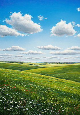 JPG 구름 꽃밭 일러스트 하늘 잔디 초원 사람없음 봄풍경 그림 국내일러스트 AI일러스트 AI콘텐츠 자연요소 식물 꽃 풍경 봄 파일형식