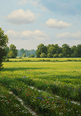 JPG 구름 꽃밭 일러스트 하늘 잔디 초원 사람없음 봄풍경 그림 국내일러스트 AI일러스트 AI콘텐츠 자연요소 식물 꽃 풍경 봄 파일형식