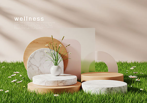 PSD 편집이미지 분홍색 꽃밭 그림자 잔디 사람없음 목재 꽃병 원형 친환경 소재 대리석 자재 포디움 이미지편집 도형 나무 식물 꽃 컬러 재료 환경 무대 파일형식