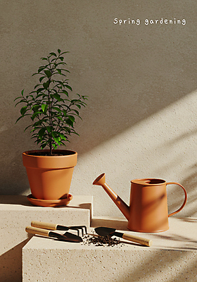 PSD 식물 편집이미지 화분 그림자 사람없음 빛 흙 봄 물뿌리개 모종삽 원예 원예용품 이미지편집 계절 생활용품 취미 삽 파일형식