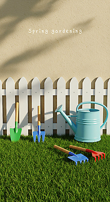 PSD 편집이미지 그림자 잔디 사람없음 빛 울타리 봄 물뿌리개 모종삽 원예 원예용품 이미지편집 식물 계절 생활용품 취미 담장 삽 파일형식