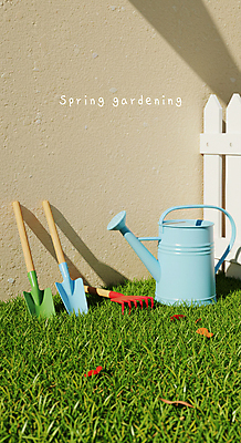 PSD 편집이미지 그림자 잔디 사람없음 빛 울타리 봄 물뿌리개 모종삽 원예 원예용품 이미지편집 식물 계절 생활용품 취미 담장 삽 파일형식