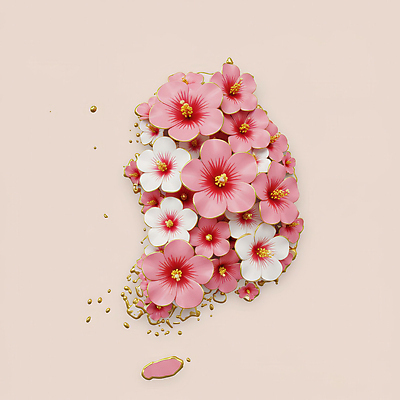 JPG 편집이미지 디자인 분홍색 지도 한국 사람없음 평화 무궁화 한반도 편집실사 AI포토 AI콘텐츠 꽃 아시아 컬러 컨셉 CG 파일형식