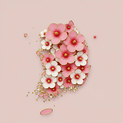 JPG 편집이미지 디자인 분홍색 지도 한국 사람없음 평화 무궁화 한반도 편집실사 AI포토 AI콘텐츠 꽃 아시아 컬러 컨셉 CG 파일형식