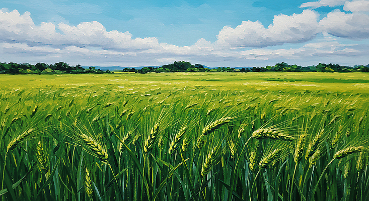 JPG 구름 일러스트 자연 하늘 사람없음 초록색 봄풍경 청보리밭 국내일러스트 AI일러스트 AI콘텐츠 자연요소 컬러 밭 풍경 봄 생태계 파일형식