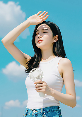 JPG 구름 편집이미지 여자 하늘 그림자 한명 들기 상반신 성인 여름 햇빛 손들기 눈감음 더위 지구온난화 기후변화 의료성형뷰티 성인여자한명만 손풍기 편집실사 AI인물포토 AI콘텐츠 자연요소 1 계절 모션 날씨 사람 태양 선풍기 변화 휴대용 CG 여자한명만 성인여자만 파일형식 AI포토