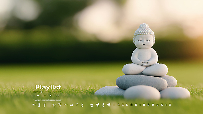 PSD 편집이미지 잔디 사람없음 연두색 평화 불상 가부좌 플레이리스트 이미지편집 젠 식물 음악 컨셉 불교 앉기 초록색 쌓기 돌_바위 파일형식