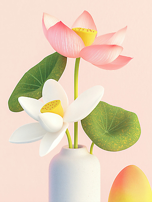 JPG 편집이미지 연꽃 사람없음 꽃병 연잎 심플 연분홍색 이미지편집 편집실사 AI컴퓨터그래픽 AI콘텐츠 꽃 분홍색 잎 CG 파일형식