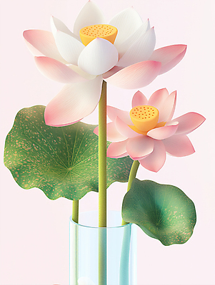 JPG 편집이미지 연꽃 사람없음 연잎 심플 연분홍색 유리화분 이미지편집 편집실사 AI컴퓨터그래픽 AI콘텐츠 꽃 화분 분홍색 잎 CG 파일형식