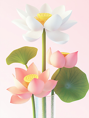 JPG 편집이미지 연꽃 사람없음 연잎 심플 연분홍색 이미지편집 편집실사 AI컴퓨터그래픽 AI콘텐츠 꽃 분홍색 잎 CG 파일형식