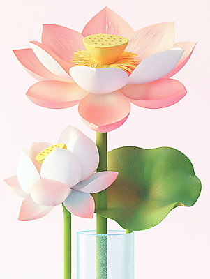 JPG 편집이미지 연꽃 사람없음 연잎 심플 연분홍색 유리화분 이미지편집 편집실사 AI컴퓨터그래픽 AI콘텐츠 꽃 화분 분홍색 잎 CG 파일형식