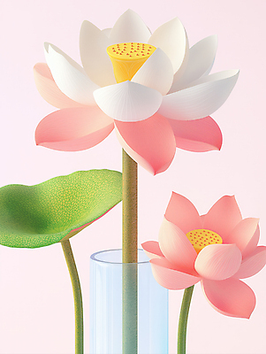 JPG 편집이미지 연꽃 사람없음 연잎 심플 연분홍색 유리화분 이미지편집 편집실사 AI컴퓨터그래픽 AI콘텐츠 꽃 화분 분홍색 잎 CG 파일형식