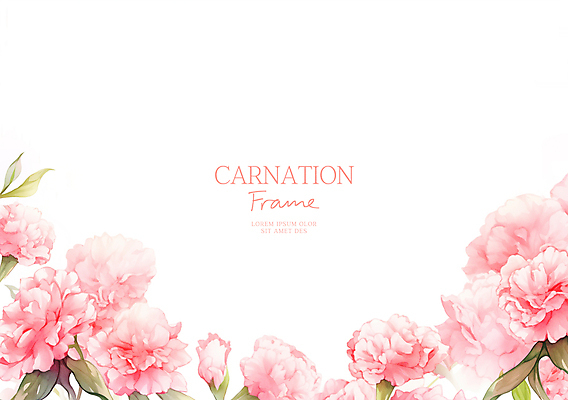 PSD 분홍색 일러스트 봄꽃 수채화 사람없음 풀잎 어버이날 카네이션 가정의달 꽃프레임 카피스페이스 국내일러스트 기념일 꽃 컬러 잎 프레임 봄 공백 풀_식물 5월 파일형식