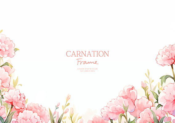 PSD 분홍색 일러스트 봄꽃 수채화 사람없음 풀잎 어버이날 카네이션 가정의달 꽃프레임 카피스페이스 국내일러스트 기념일 꽃 컬러 잎 프레임 봄 공백 풀_식물 5월 파일형식
