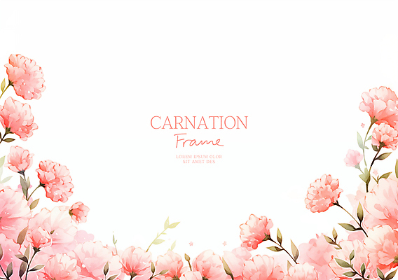 PSD 분홍색 일러스트 봄꽃 수채화 사람없음 풀잎 어버이날 카네이션 가정의달 꽃프레임 카피스페이스 국내일러스트 기념일 꽃 컬러 잎 프레임 봄 공백 풀_식물 5월 파일형식