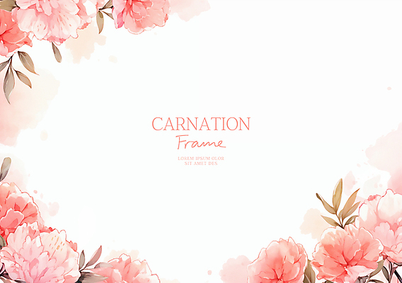 PSD 분홍색 일러스트 봄꽃 수채화 사람없음 풀잎 어버이날 카네이션 가정의달 꽃프레임 카피스페이스 국내일러스트 기념일 꽃 컬러 잎 프레임 봄 공백 풀_식물 5월 파일형식