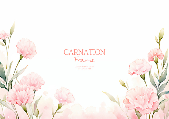 PSD 분홍색 일러스트 봄꽃 수채화 사람없음 풀잎 어버이날 카네이션 가정의달 꽃프레임 카피스페이스 국내일러스트 기념일 꽃 컬러 잎 프레임 봄 공백 풀_식물 5월 파일형식