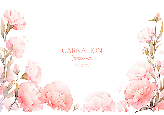 PSD 분홍색 일러스트 봄꽃 수채화 사람없음 풀잎 어버이날 카네이션 가정의달 꽃프레임 카피스페이스 국내일러스트 기념일 꽃 컬러 잎 프레임 봄 공백 풀_식물 5월 파일형식