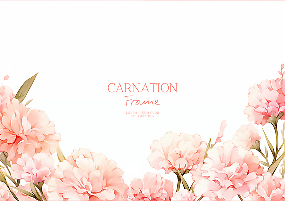 PSD 분홍색 일러스트 봄꽃 수채화 사람없음 풀잎 어버이날 카네이션 가정의달 꽃프레임 카피스페이스 국내일러스트 기념일 꽃 컬러 잎 프레임 봄 공백 풀_식물 5월 파일형식