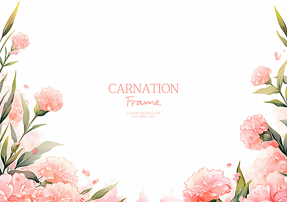 PSD 분홍색 일러스트 봄꽃 수채화 사람없음 풀잎 어버이날 카네이션 가정의달 꽃프레임 카피스페이스 국내일러스트 기념일 꽃 컬러 잎 프레임 봄 공백 풀_식물 5월 파일형식
