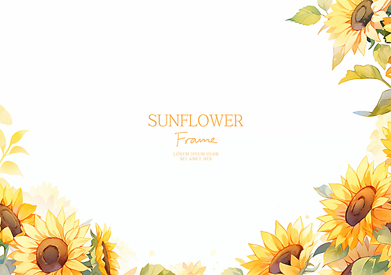 PSD 일러스트 봄꽃 해바라기 수채화 사람없음 노란색 풀잎 꽃프레임 카피스페이스 국내일러스트 꽃 컬러 잎 프레임 봄 공백 풀_식물 파일형식