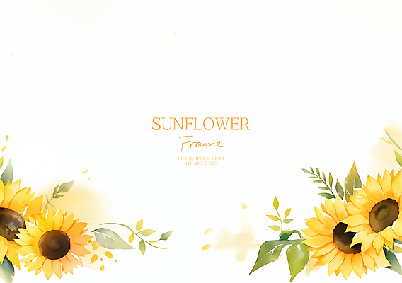PSD 일러스트 봄꽃 해바라기 수채화 사람없음 노란색 풀잎 꽃프레임 카피스페이스 국내일러스트 꽃 컬러 잎 프레임 봄 공백 풀_식물 파일형식