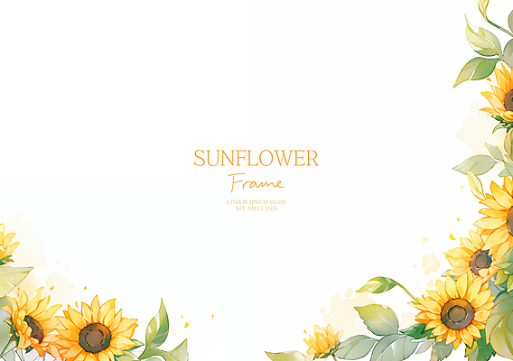 PSD 일러스트 봄꽃 해바라기 수채화 사람없음 노란색 풀잎 꽃프레임 카피스페이스 국내일러스트 꽃 컬러 잎 프레임 봄 공백 풀_식물 파일형식