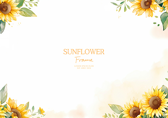 PSD 일러스트 봄꽃 해바라기 수채화 사람없음 노란색 풀잎 꽃프레임 카피스페이스 국내일러스트 꽃 컬러 잎 프레임 봄 공백 풀_식물 파일형식