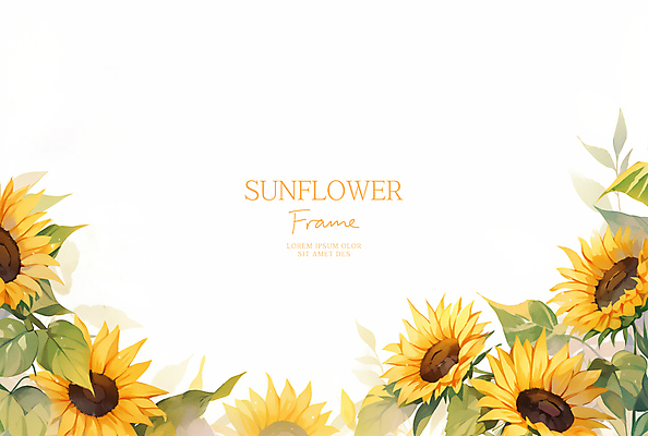 PSD 일러스트 봄꽃 해바라기 수채화 사람없음 노란색 풀잎 꽃프레임 카피스페이스 국내일러스트 꽃 컬러 잎 프레임 봄 공백 풀_식물 파일형식