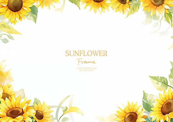PSD 일러스트 봄꽃 해바라기 수채화 사람없음 노란색 풀잎 꽃프레임 카피스페이스 국내일러스트 꽃 컬러 잎 프레임 봄 공백 풀_식물 파일형식