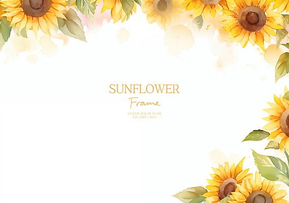 PSD 일러스트 봄꽃 해바라기 수채화 사람없음 노란색 풀잎 꽃프레임 카피스페이스 국내일러스트 꽃 컬러 잎 프레임 봄 공백 풀_식물 파일형식