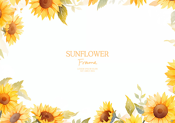PSD 일러스트 봄꽃 해바라기 수채화 사람없음 노란색 풀잎 꽃프레임 카피스페이스 국내일러스트 꽃 컬러 잎 프레임 봄 공백 풀_식물 파일형식